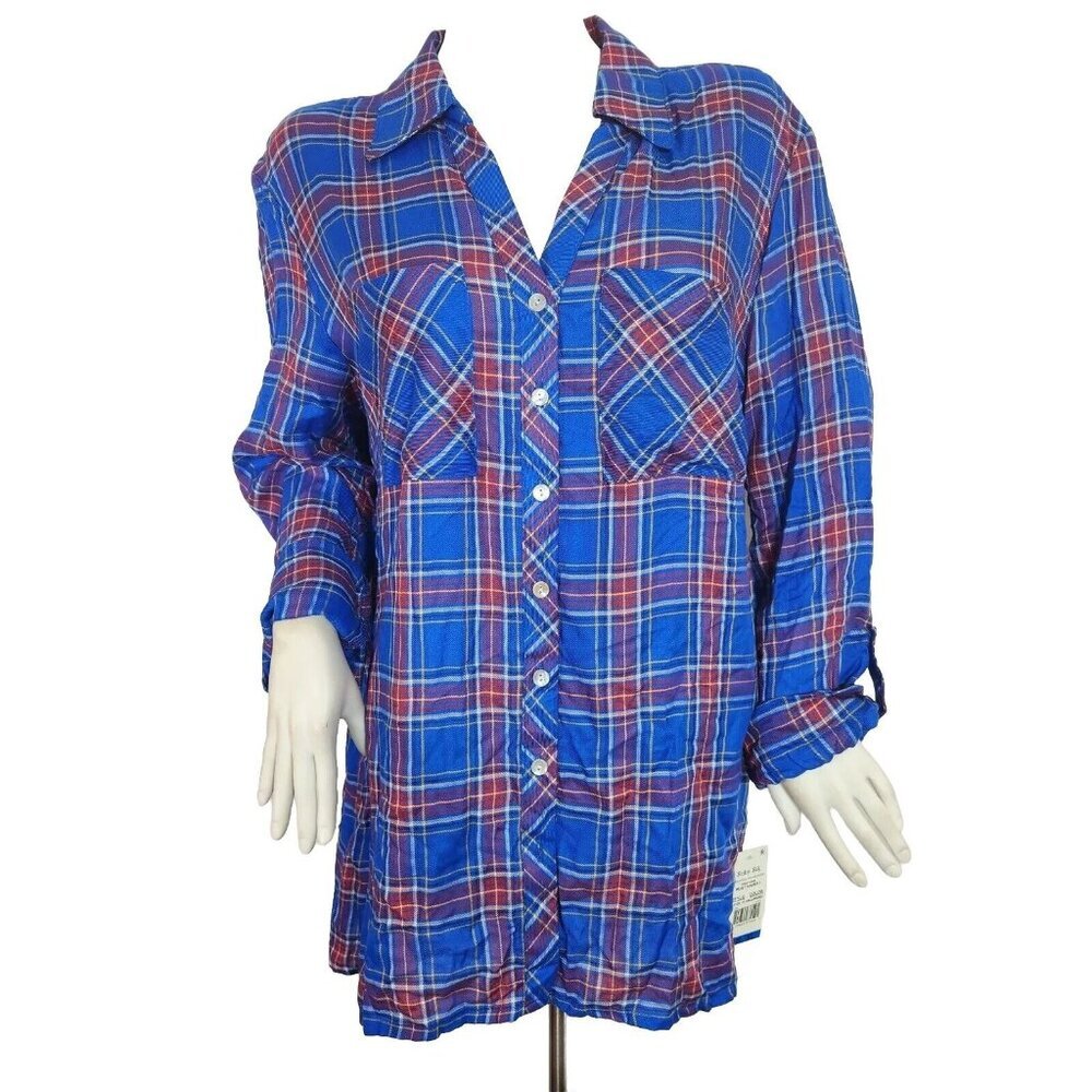 Ruby Rd Lapis Multi Long Relaxed A Line Soft Button Up Top Shirt Size 1XL (10)